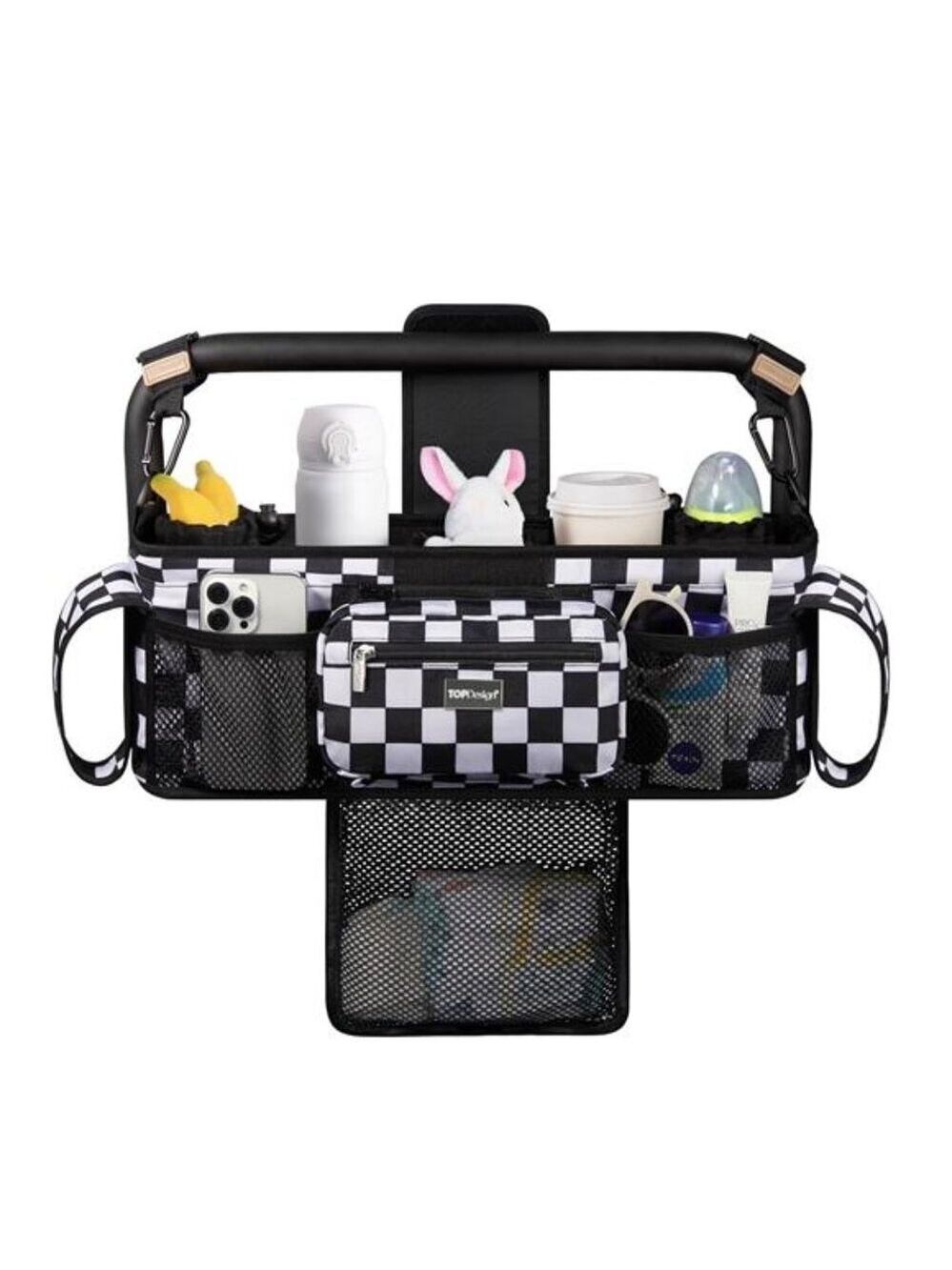 Universal Baby Stroller Organizer Double Caddy Detachable Mesh Cup Holder